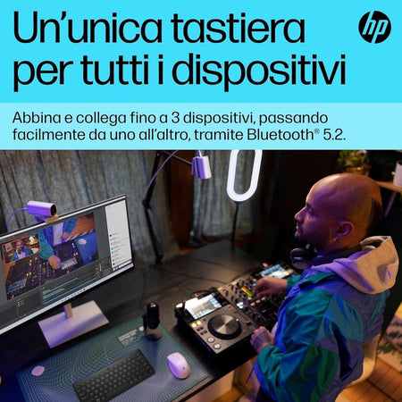 HP 350 Tastiera Wireless e Bluetooth 5.2, Connessione Multi-dispositivo, Qwerty