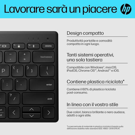 HP 350 Tastiera Wireless e Bluetooth 5.2, Connessione Multi-dispositivo, Qwerty