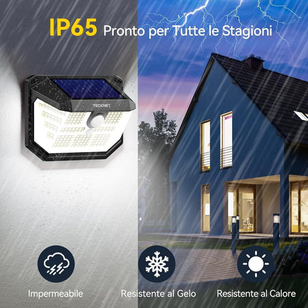 Luci solari per esterni TECKNET faretti solari a LED 3 Modalità con Sensore 2pz