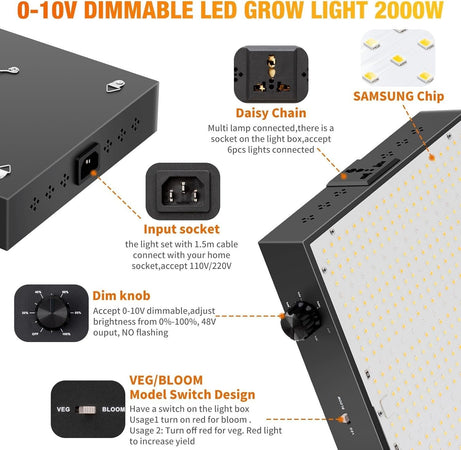 Lampada da coltivazione a LED da 2000 W con luce per piante a LED UV IR 0-10 V