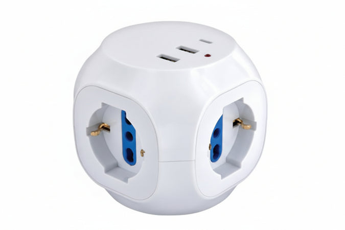 Multipresa Cubo Da Tavolo 3 Bipasso/Schuko + 2 Usb + 1 Usb-C - 1 Pezzi Syntesy