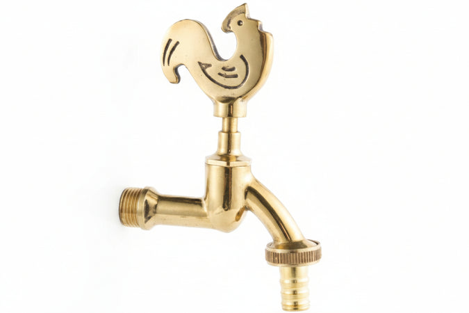 Rubinetto Artistico In Ottone Oro Lucido Gallo Limp- - Attacco M1/2 - Raccordo Terminale M 3/4 - 1 Pezzi Vette