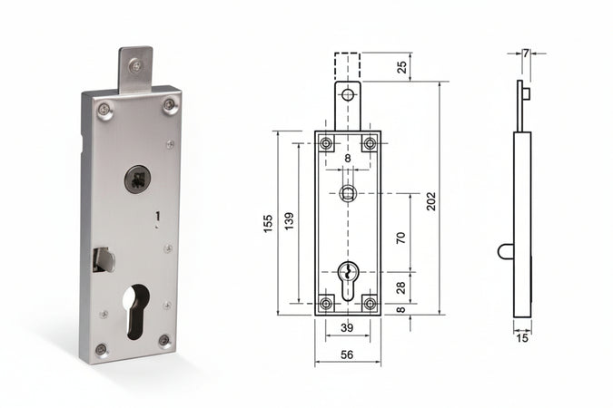 Serratura Per Cilindro Europeo Per Porta Basculante C1640E - 1 Pezzi Potent