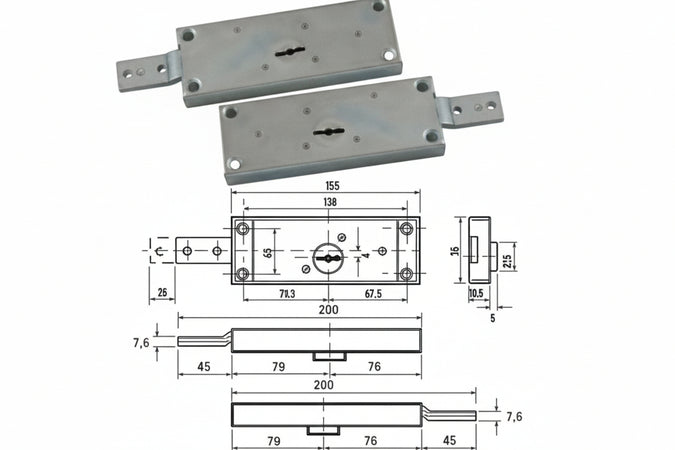 Serratura Doppia Mappa Per Serranda Laterale Catenaccio Piegato 1600- - Dx-Sx Accoppiata (1625/Z) - 1 Coppia Potent