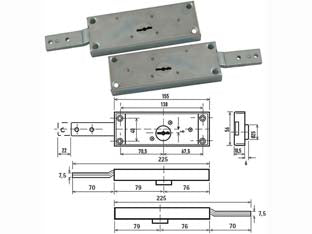 Serratura D. Mappa Serranda Laterale Catenaccio Allungato Piegato 1600- - Dx-Sx Accoppiata (1625/Zl) - 1 Coppia Potent