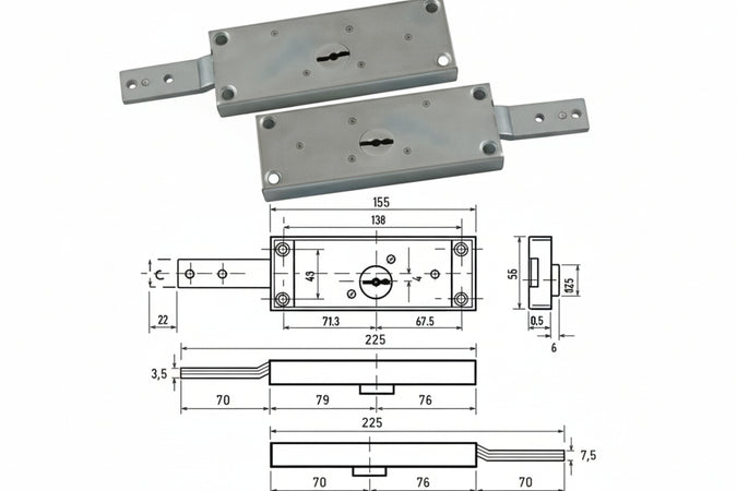 Serratura D. Mappa Serranda Laterale Catenaccio Allungato Piegato 1600- - Dx-Sx Accoppiata (1625/Zl) - 1 Coppia Potent