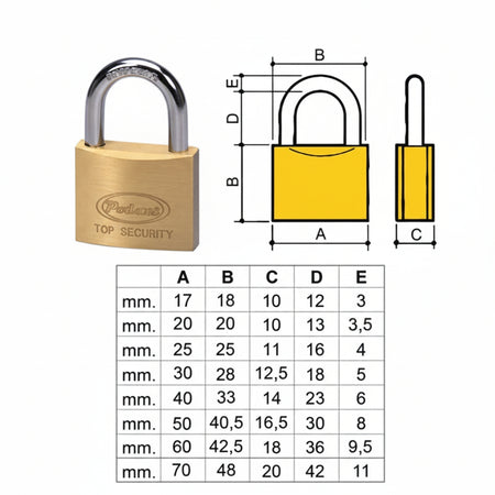 Lucchetto Ottone Arco Normale 2700- - Mm.25 (2725) - 12 Pezzi Potent