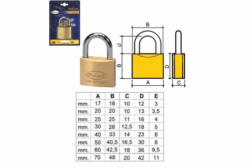 Lucchetto Ottone Arco Normale 2700 In Blister- - Mm.60 (2760B) - 6 Pezzi Potent