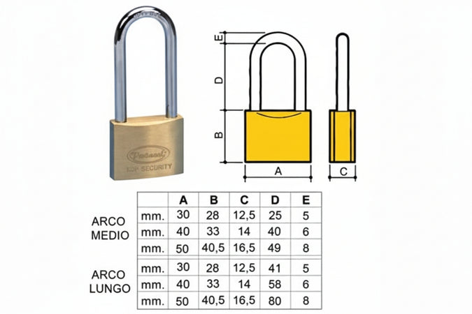 Lucchetto Ottone Arco Lungo 2700- - Mm.40 Arco Lungo (2780) - 12 Pezzi Potent