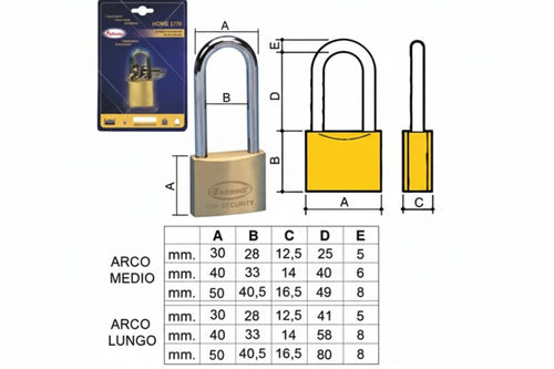 Lucchetto Ottone Arco Lungo 2700 In Blister- - Mm.30 Arco Lungo (2770B) - 12 Pezzi Potent