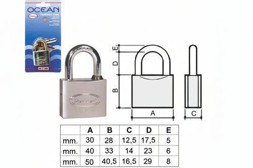 Lucchetto Ottone Arco Normale Ocean 2700M In Blister- - Mm.30 (2730Mb) - 3 Pezzi Potent