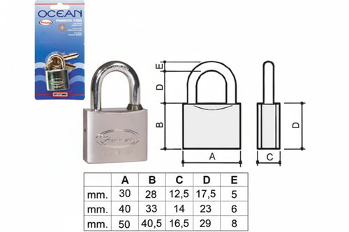 Lucchetto Ottone Arco Normale Ocean 2700M In Blister- - Mm.40 (2740Mb) - 2 Pezzi Potent