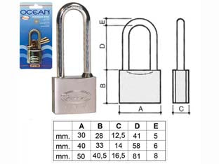 Lucchetto Ottone Arco Lungo Ocean 2700M In Blister- - Mm.30 (2770Mb) - 3 Pezzi Potent