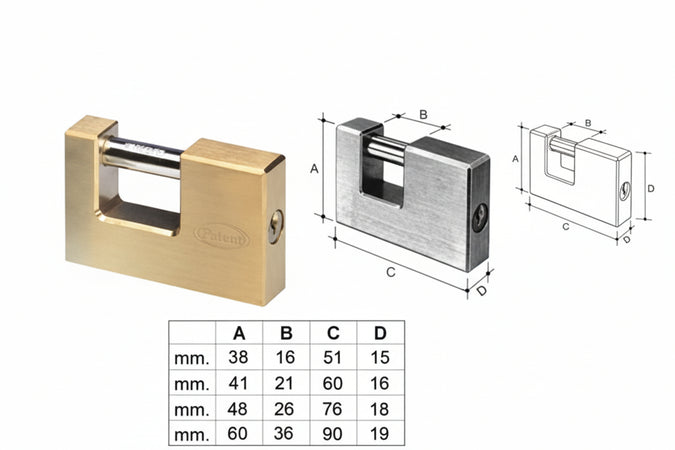 Lucchetto Rettangolare In Ottone 2800- - Mm.51 (2850) - 1 Pezzi Potent