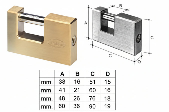 Lucchetto Rettangolare In Ottone 2800- - Mm.60 (2860) - 1 Pezzi Potent