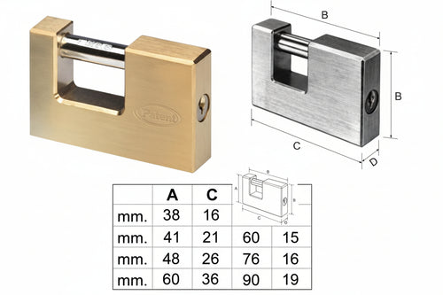 Lucchetto Rettangolare In Ottone 2800- - Mm.76 (2810) - 1 Pezzi Potent