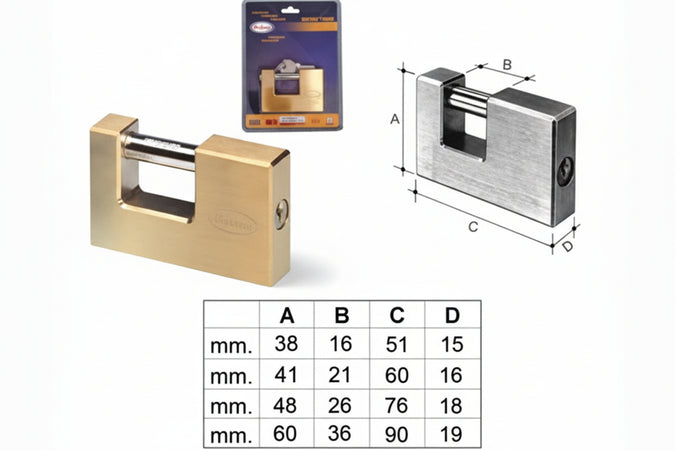 Lucchetto Rettangolare In Ottone 2800 In Blister- - Mm.51 (2850B) - 1 Pezzi Potent