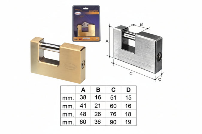 Lucchetto Rettangolare In Ottone 2800 In Blister- - Mm.60 (2860B) - 1 Pezzi Potent
