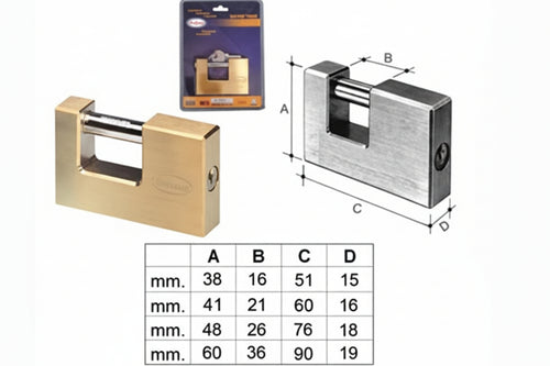 Lucchetto Rettangolare In Ottone 2800 In Blister- - Mm.76 (2810B) - 1 Pezzi Potent