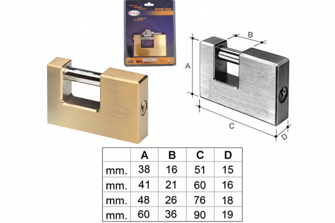 Lucchetto Rettangolare In Ottone 2800 In Blister- - Mm.90 (2820B) - 1 Pezzi Potent