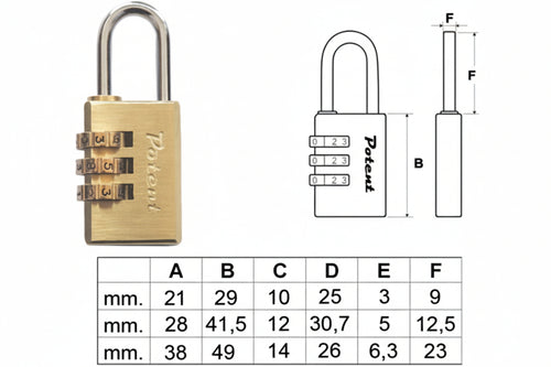 Lucchetto A Combinazione- - Mm.30 - 3 Combinatori (9030Co) - 2 Pezzi Potent