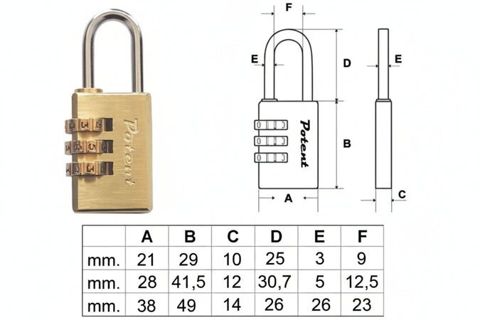 Lucchetto A Combinazione- - Mm.40 - 4 Combinatori (9040Co) - 1 Pezzi Potent