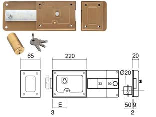 Ferroglietto Applicare Catenaccio 6 Mandate Cilindro Fisso- - Mm.40 (270A) - 2 Pezzi Wally