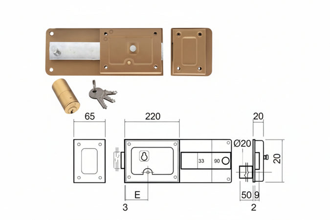 Ferroglietto Applicare Catenaccio 6 Mandate Cilindro Fisso- - Mm.60 (270A) - 2 Pezzi Wally