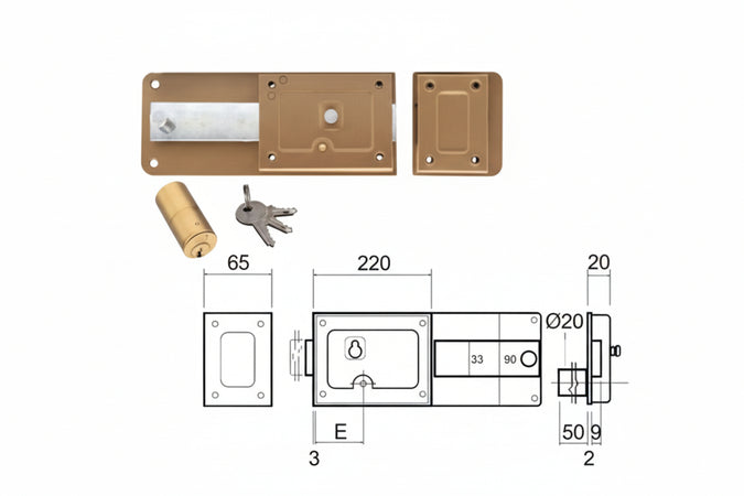 Ferroglietto Applicare Catenaccio 6 Mandate Cilindro Fisso- - Mm.70 (270A) - 2 Pezzi Wally