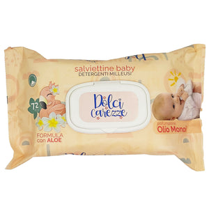 DOLCI CAREZZE Baby Salviettine Detergenti delicate ed emollienti - profumo OLIO MONOI - per pelli sensibili - 24 pacchi da 72 salviettine - 1728 salviettine