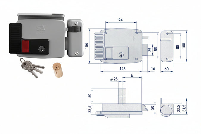 Elettroserratura Per Cancelli Con Tetto E Puls. Int. Vernic. 11731 N7- - Mm.50 Sx (11731502N7) - 1 Pezzi Cisa