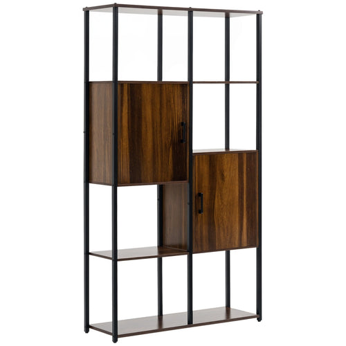 Libreria Industriale con 4 Ripiani e 2 Armadietti Nero Marrone 90x30x159.5cm HOMCOM