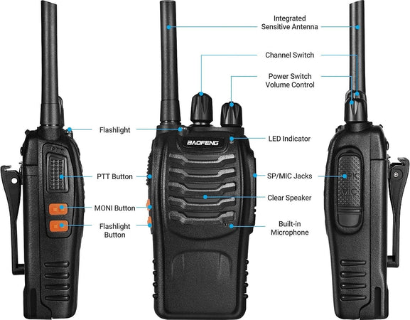 Baofeng Walkie Talkie PMR Radio Ricetrasmittente a lungo raggio Portatile USB