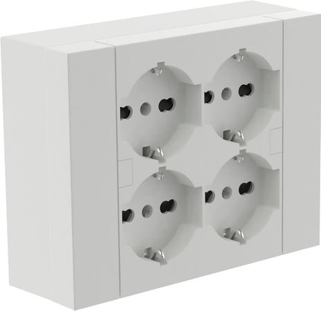 Multipresa Da Parete Esterna 4 Prese Schuko Bianca Con Scatola Di Supporto Per Installazioni Superficiali, Compatibile Con Tutte Le Scatole Da Incasso 3 Posti (Muratura O Cartongesso)
