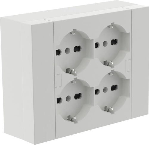 Multipresa Da Parete Esterna 4 Prese Schuko Bianca Con Scatola Di Supporto Per Installazioni Superficiali, Compatibile Con Tutte Le Scatole Da Incasso 3 Posti (Muratura O Cartongesso)