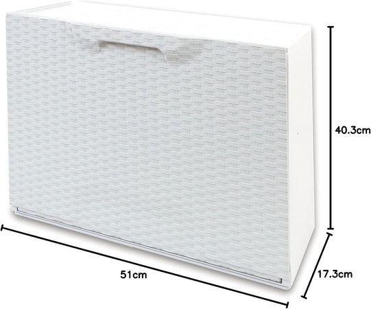 Scarpiera Modulare Rattan In Plastica Bianco Cm 51X17,3 H.Cm 40,1 Agganciabile, Componibile E Incastrabile