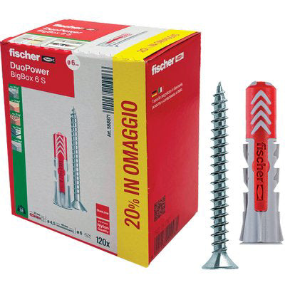 Tassello Nylon Duopower S Big Box Fischer - Vite Tsp Cava Pz Duopower 6X30 S Cf=Pz 100+20