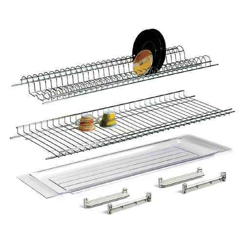 Scolapiatti Per Pensile In Acciaio Cromato 76 Cm Con Vaschetta Raccogligocce