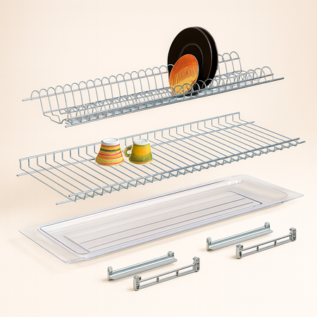 Scolapiatti Per Pensile In Acciaio Cromato 76 Cm Con Vaschetta Raccogligocce