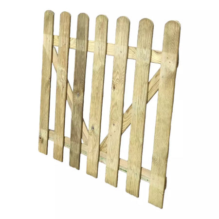 Cancello Steccato In Legno Recinzione 100 X 80 Cm 6 Lamelle 15X90 Mm In Pino Impregnato