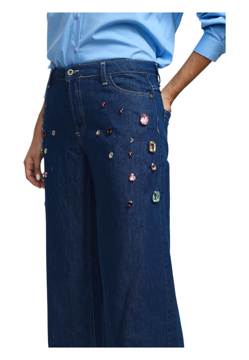 PLEASE Jeans a gamba ampia con gemme applicate Donna Please da donna