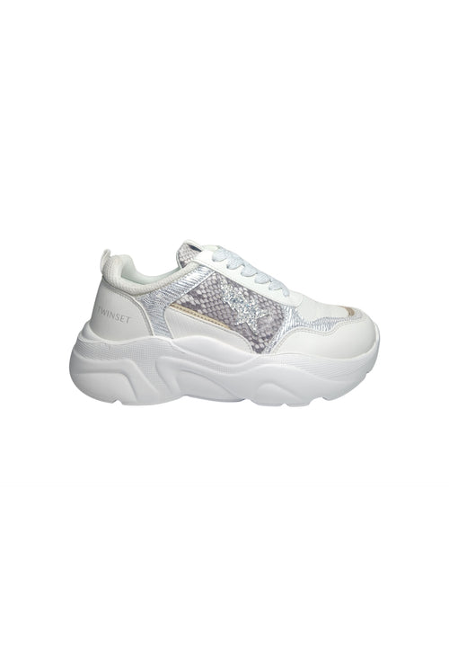 TWINSET MILANO Scarpe Donna Twinset Milano Sneakers Running bianco/argento, con logo e fantasia da donna