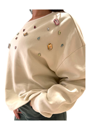 PLEASE Felpa girocollo con gemme applicate Donna Please da donna