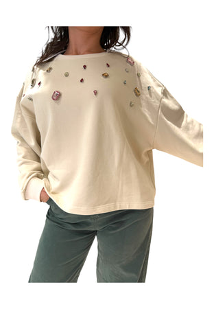 PLEASE Felpa girocollo con gemme applicate Donna Please da donna