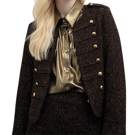 GOA GOA Giacca stile militare in tweed lurex modello Soldy con collo rotondo e bottoni dorati da donna