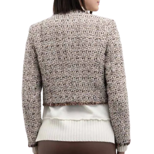 GOA GOA Goa Goa Giacca in tweed di lana con zip modello Persina colore naturale marrone con profili a contrasto da donna