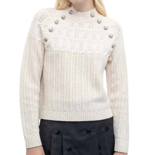 GOA GOA Goa Goa Maglione 100% lana con bottoni modello Surita con collo alto e lavorazione traforata da donna