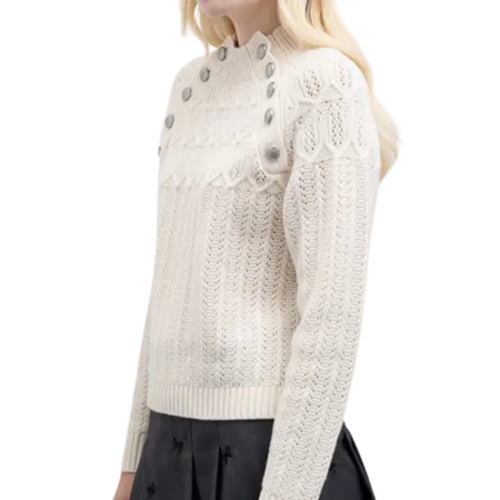 GOA GOA Goa Goa Maglione 100% lana con bottoni modello Surita con collo alto e lavorazione traforata da donna