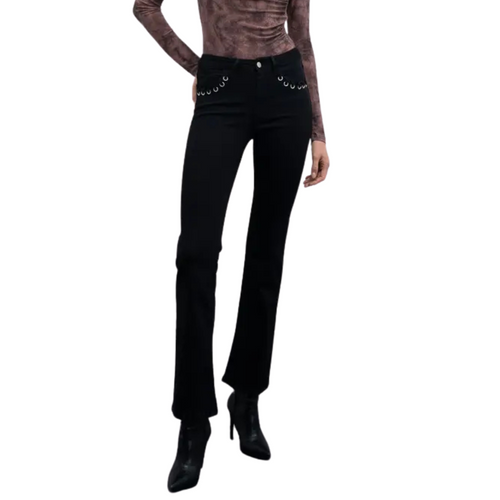 GOA GOA Goa Goa Jeans flare elasticizzato modello Roka colore nero con occhielli metallici da donna