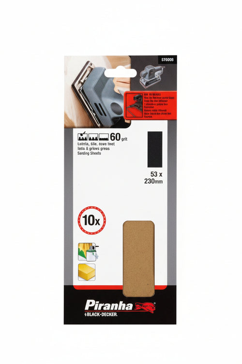 Set 10 Fogli Abrasivi Per Levigatrice Orbitale- - Grana 60 (X31060) - 1 Blister Stanley